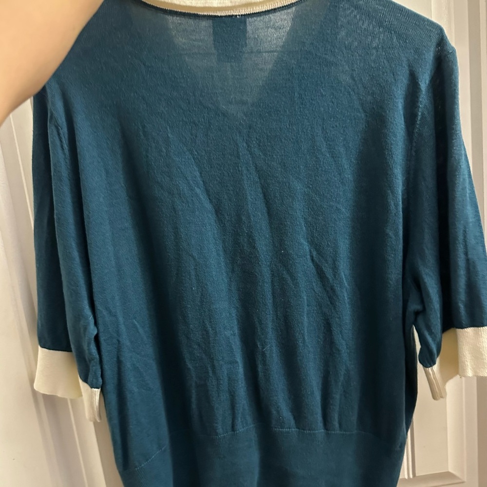 Her Universe Teal and White Short Sleeve Cardigan with Embroidered Collar - Picture 4 of 9